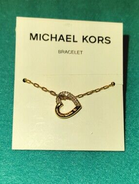 Michael Kors Gold Heart Pendant Bracelet with Pavé Crystals